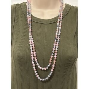 Women's Pink Gray Blue Beaded Classic Spring Pastel Long Necklace‎ BOHO Simple